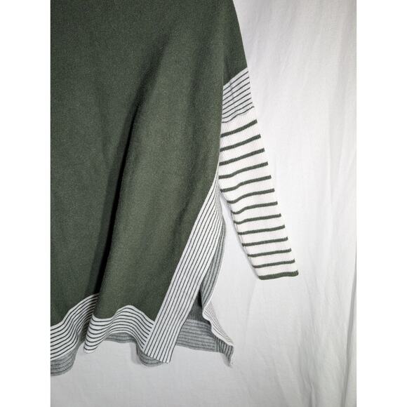 Chicwish Cape Poncho Sweater OS Boxy Dolman Sleeves Slit Sides Green Stripes - Picture 2 of 5